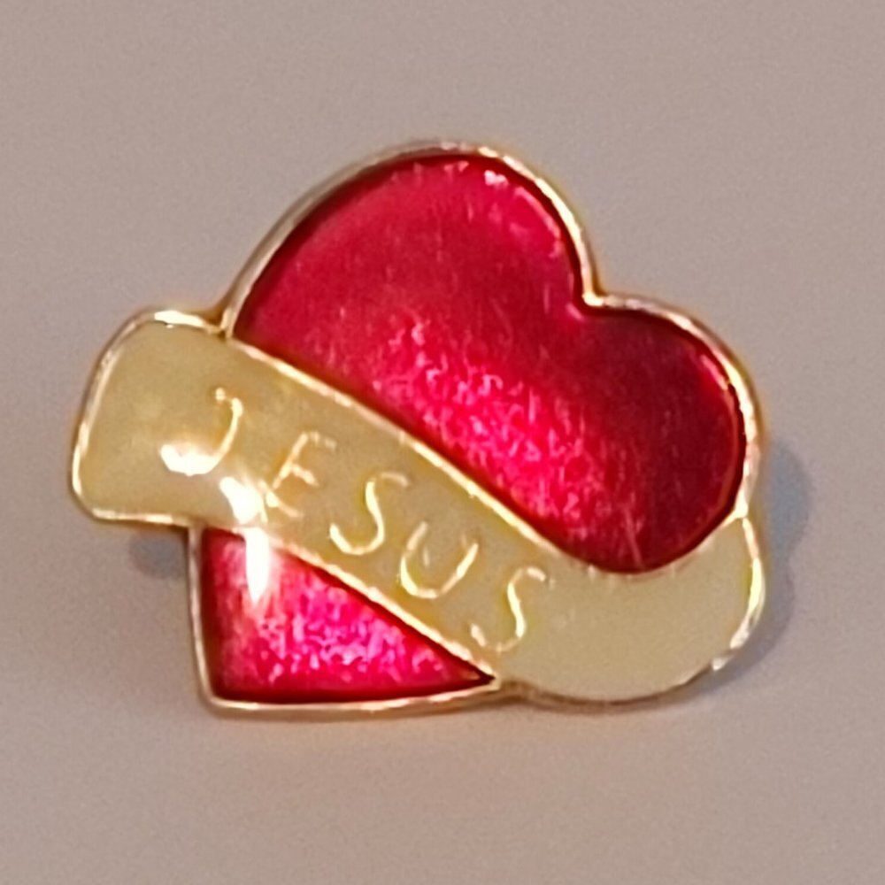 LOVELY RED HEART LOVE JESUS ENAMEL PIN Satiny Red Enamel Pin with Gold Tone